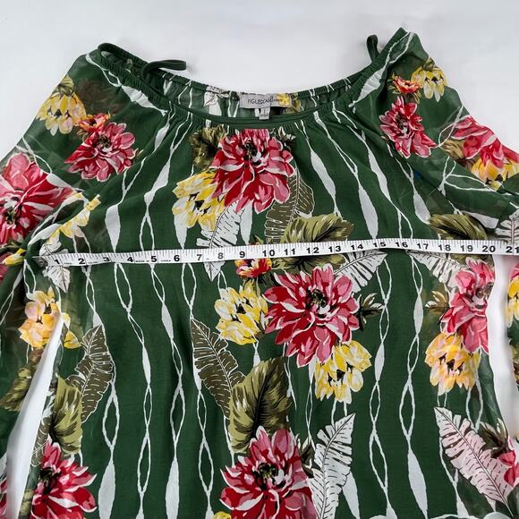 BERYL | L Green Boho Floral Bell Sleeve Sheer Top Two Piece Set with Solid Cami - Picture 5 of 7